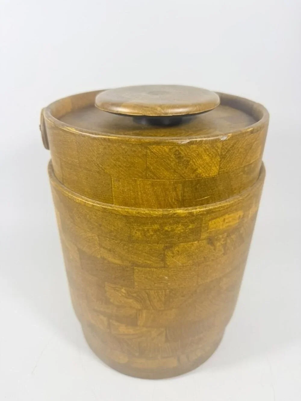 Large Ice Bucket Faux Wood Grain Vintage Mid Century Retro Elmar Products Handle
